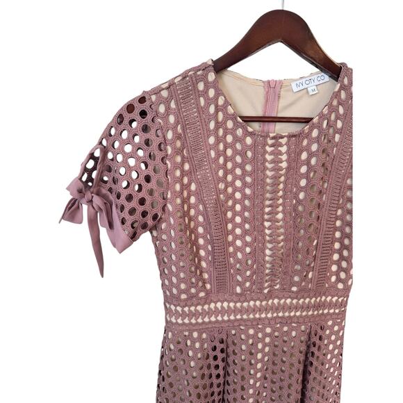 IVY CITY CO. Vera Midi Dress Mauve Mommy & Me Size Medium Eyelet Bows Romantic - Picture 3 of 8